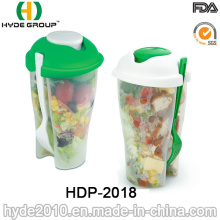 Récipient en plastique de shaker de récipient de salade de ventes chaudes avec la fourchette (HDP-2018)